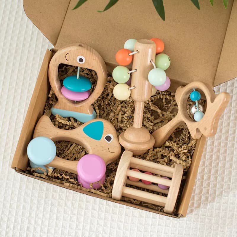 Wooden Baby Rattle Set (5-Piece)